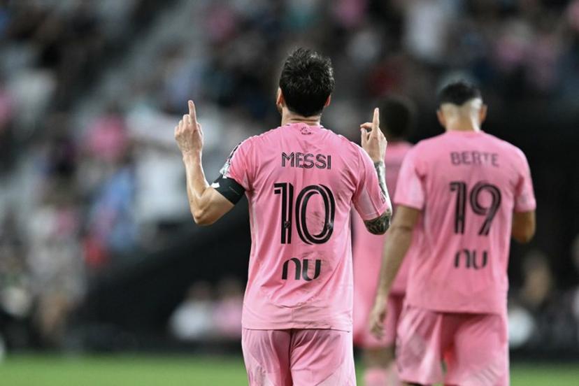 Inter Miami's Argentine forward #10 Lionel Messi celebrates after scoring his second goal during the Major League Soccer (MLS) regular season football match between Inter Miami CF and CF Montreal at Nu Stadium in Miami, Florida, on August 29, 2026.   CHANDAN KHANNA / AFP