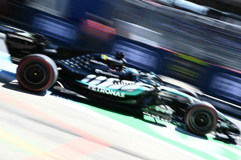 This slow shutter photograph shows Mercedes' British driver George Russell steering his car during the third practice session at the Red Bull Ring race track in Spielberg, Austria on June 27, 2026, ahead of the Formula One Austrian Grand Prix.  Joe Klamar / AFP