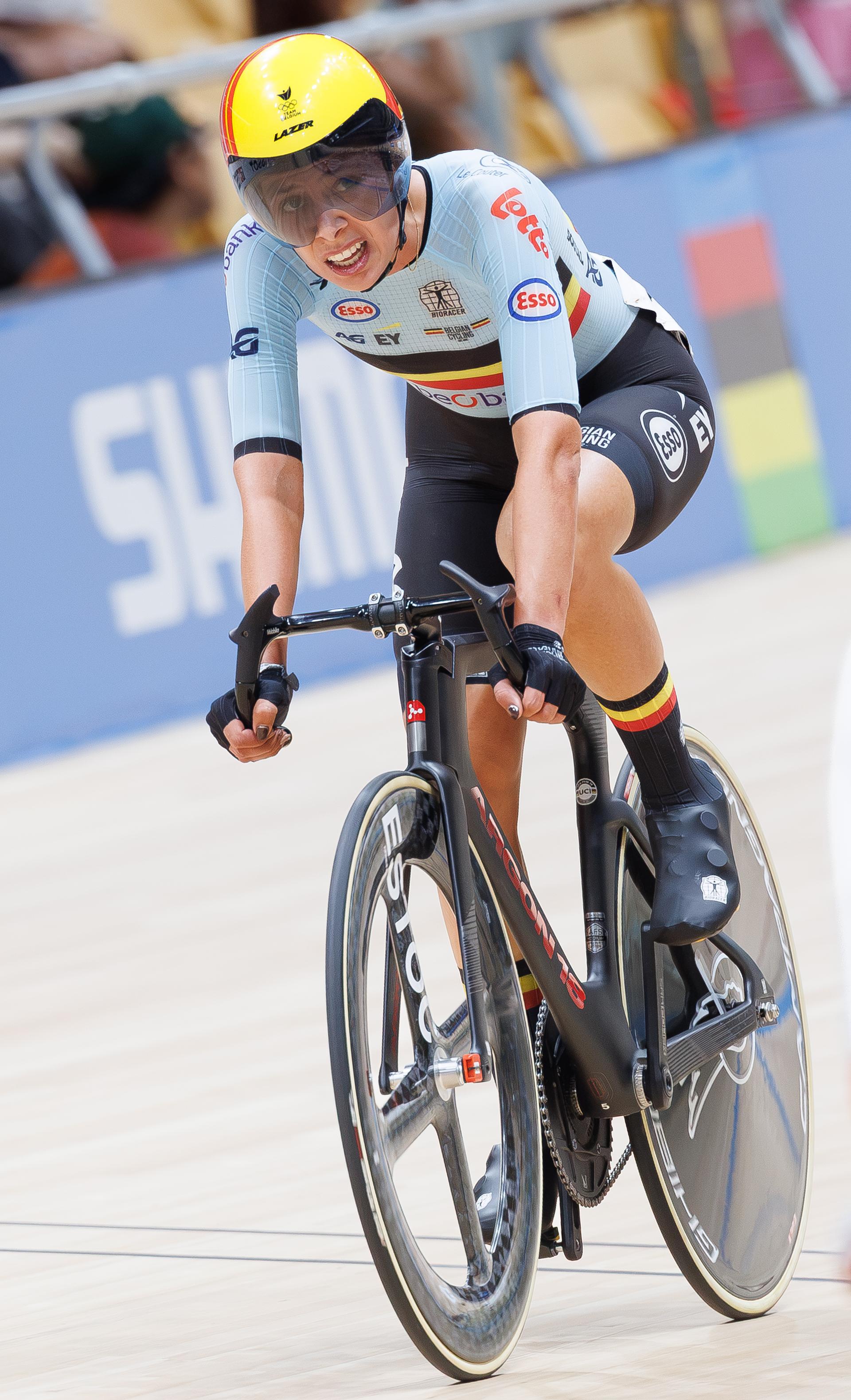 Belgian Shari Bossuyt pictured during  the Women's Madison event at the UCI Track Cycling World Championships in Shanghai, China on Saturday 17 October 2026. The worlds are taking place from 14 to 18 October 2026. BELGA PHOTO BENOIT DOPPAGNE