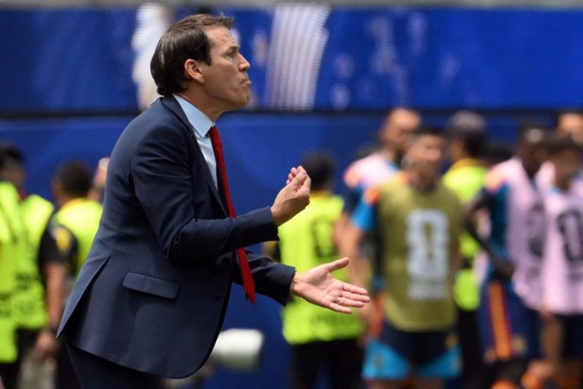 Belgium's French head coach Rudi Garcia gestures on the touchline during the 2026 World Cup football tournament quarter-final match between Spain and Belgium at the Los Angeles Stadium in Inglewood on July 10, 2026.   Patrick T. Fallon / AFP