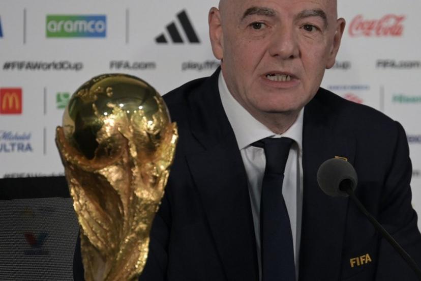 FIFA President Gianni Infantino gives a press conference with the World Cup trophy on the eve of the opening match of the 2026 World Cup football tournament at Mexico city stadium in Mexico City on June 10, 2026.  Alfredo ESTRELLA / AFP