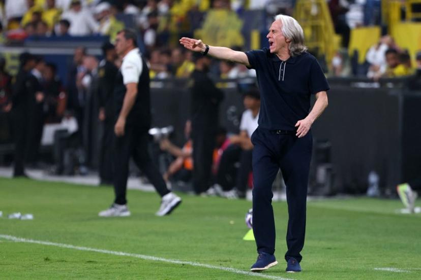 Nassr's head coach Jorge Jesus shouts directions to his team players during the Saudi Pro League football match between Al-Nassr and Damac at the Al-Awwal Park Stadium in Riyadh on May 21, 2026.  Fayez NURELDINE / AFP