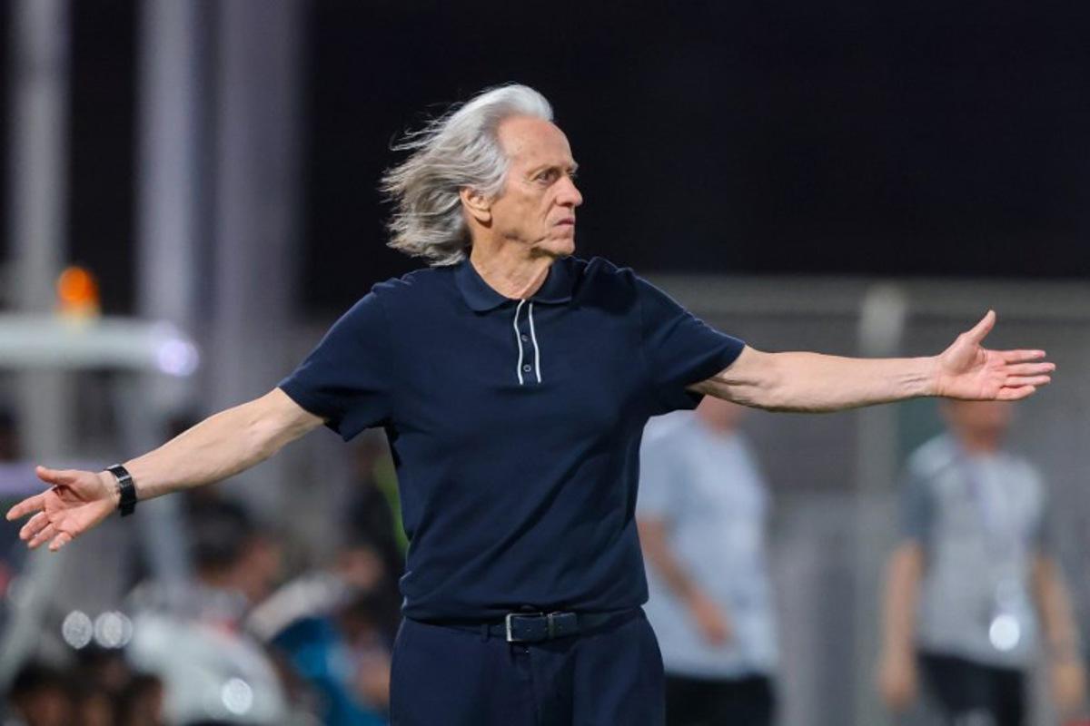 Nassr's Portuguese coach Jorge Jesus reacts during the Saudi Pro League football match between Al-Shabab and Al-Nassr at King Fahd Sports City Stadium in Riyadh on May 7, 2026.  Fayez Nureldine / AFP
