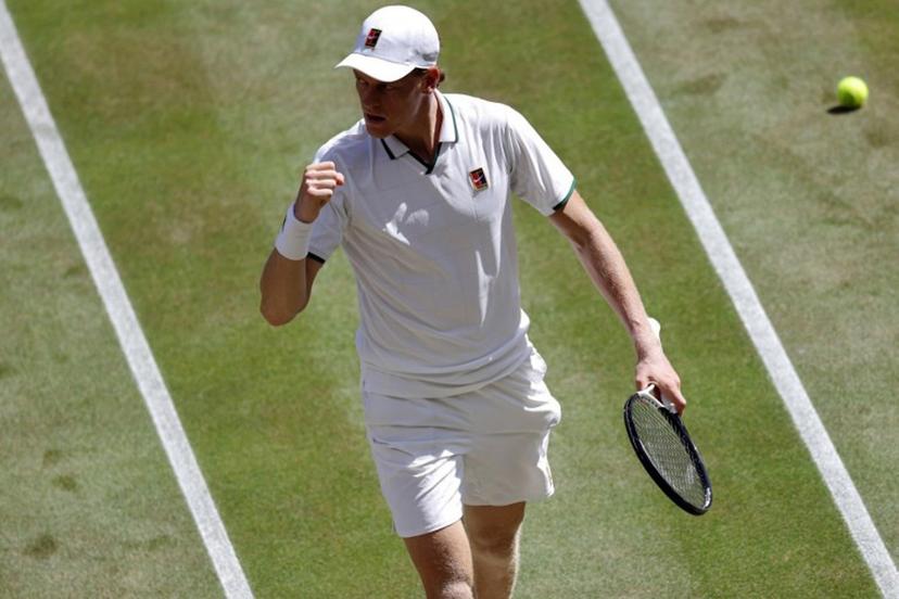 Italy's Jannik Sinner reacts as he plays against Germany's Jan-Lennard Struff during their men's singles quarter-final tennis match on the ninth day of the 2026 Wimbledon Championships at The All England Lawn Tennis and Croquet Club in Wimbledon, southwest London, on July 7, 2026.  Henry NICHOLLS / AFP