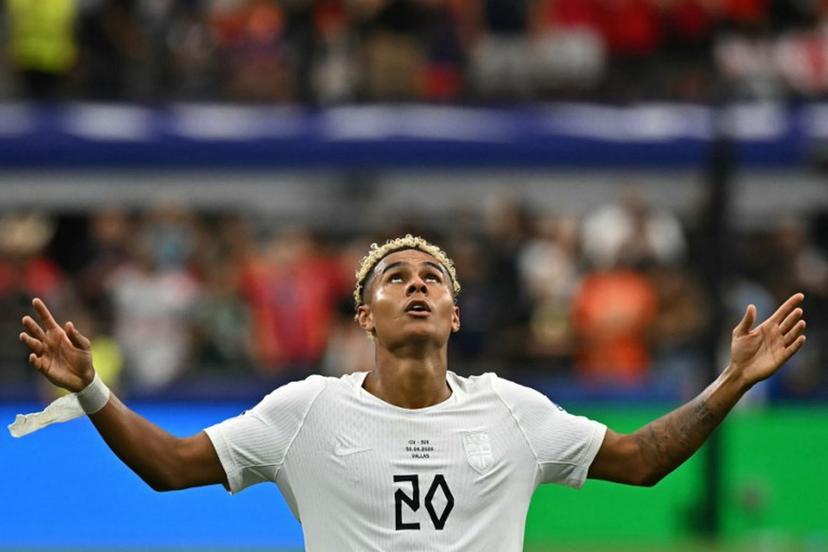 Norway's midfielder #20 Antonio Nusa celebrates after scoring the opening goal during the 2026 World Cup round of 32 football match between Ivory Coast and Norway at the Dallas Stadium in Arlington on June 30, 2026.   Paul ELLIS / AFP