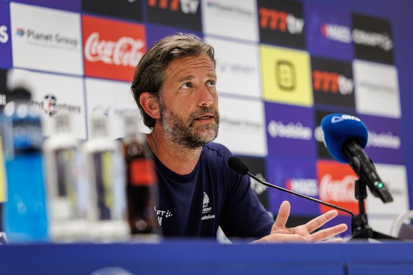 Gent's head coach Rik De Mil pictured during a press conference of Belgian KAA Gent, Wednesday 29 July 2026 in Gent, in preparations of the second leg of the second qualifying round for the UEFA Conference League against Ukrainian LNZ Cherkasy. BELGA PHOTO KURT DESPLENTER