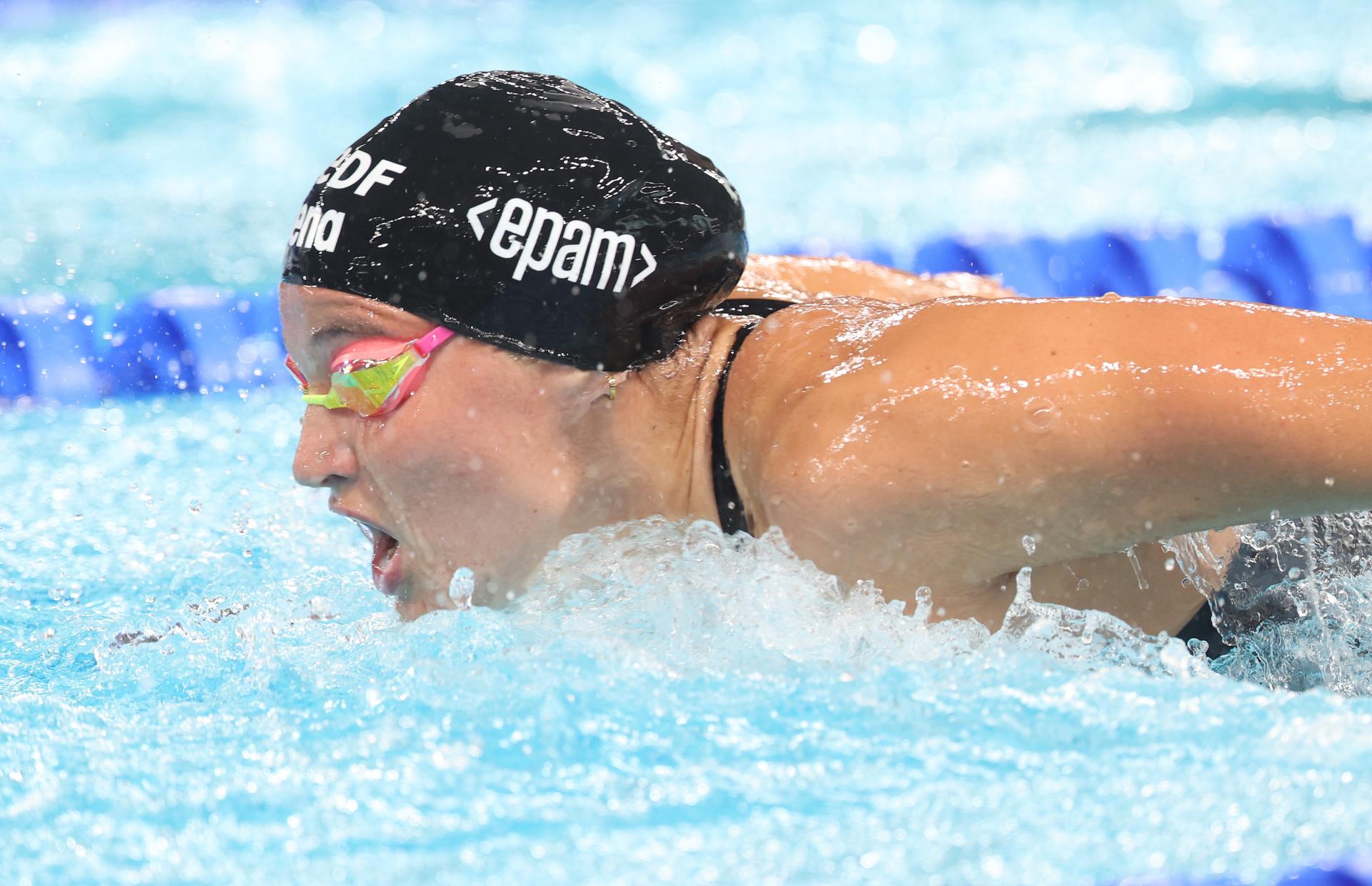 Belgian Sarah Dumont pictured in action during the final of the Women's 400 m freestyle race on the last day of  the European Aquatics Championships in Paris, France on Sunday 16 August 2026. BELGA PHOTO VIRGINIE LEFOUR