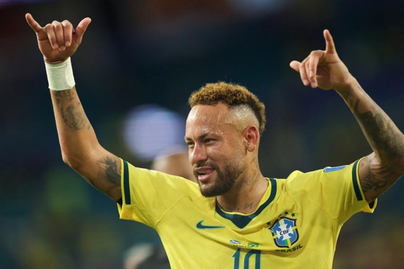 Brazil's forward #10 Neymar reacts after winning the 2026 World Cup Group C football match between Scotland and Brazil at the Miami Stadium in Miami Gardens on June 24, 2026.   PATRICIA DE MELO MOREIRA / AFP