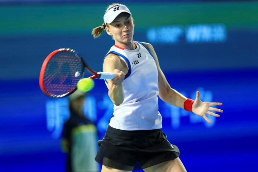 Kazakhstan's Elena Rybakina hits a return to Poland's Katarzyna Kawa during their women's singles quarter-final match at the Ningbo Open tennis tournament in Ningbo, China's eastern Zhejiang province on October 23, 2026.  CN-STR / AFP