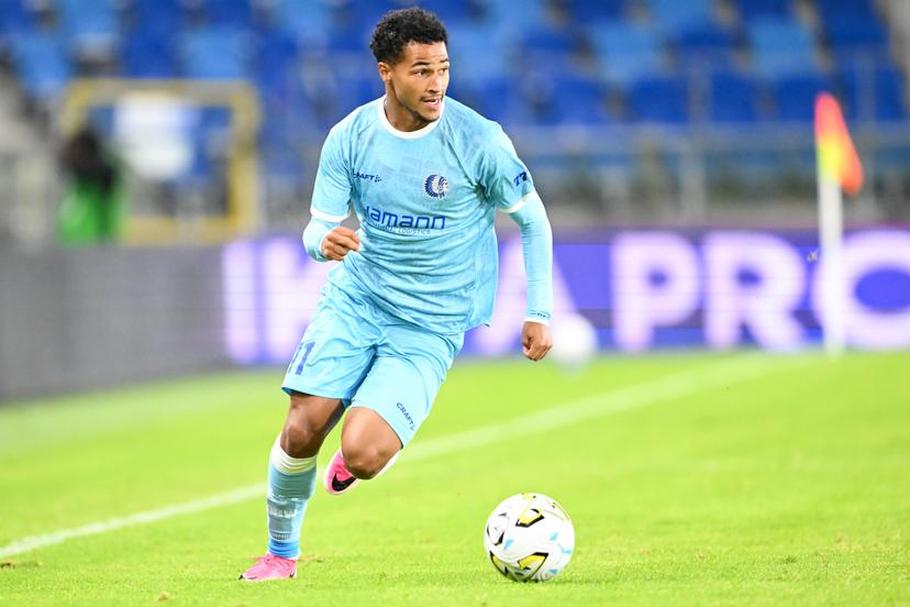 Gent's Momodou Lamin Sonko pictured in action during a soccer game between Ukrainian FC LNZ Cherkasy and Belgian KAA Gent, Thursday 23 July 2026 in Plock, Poland, the first leg of the second qualifying round for the UEFA Conference League. BELGA PHOTO JILL DELSAUX
