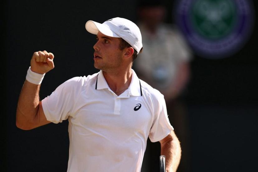 Britain's Arthur Fery celebrates winning the second set against Italy's Flavio Cobolli during their men's singles quarter-final tennis match on the tenth day of the 2026 Wimbledon Championships at The All England Lawn Tennis and Croquet Club in Wimbledon, southwest London, on July 8, 2026.  Henry Nicholls / AFP