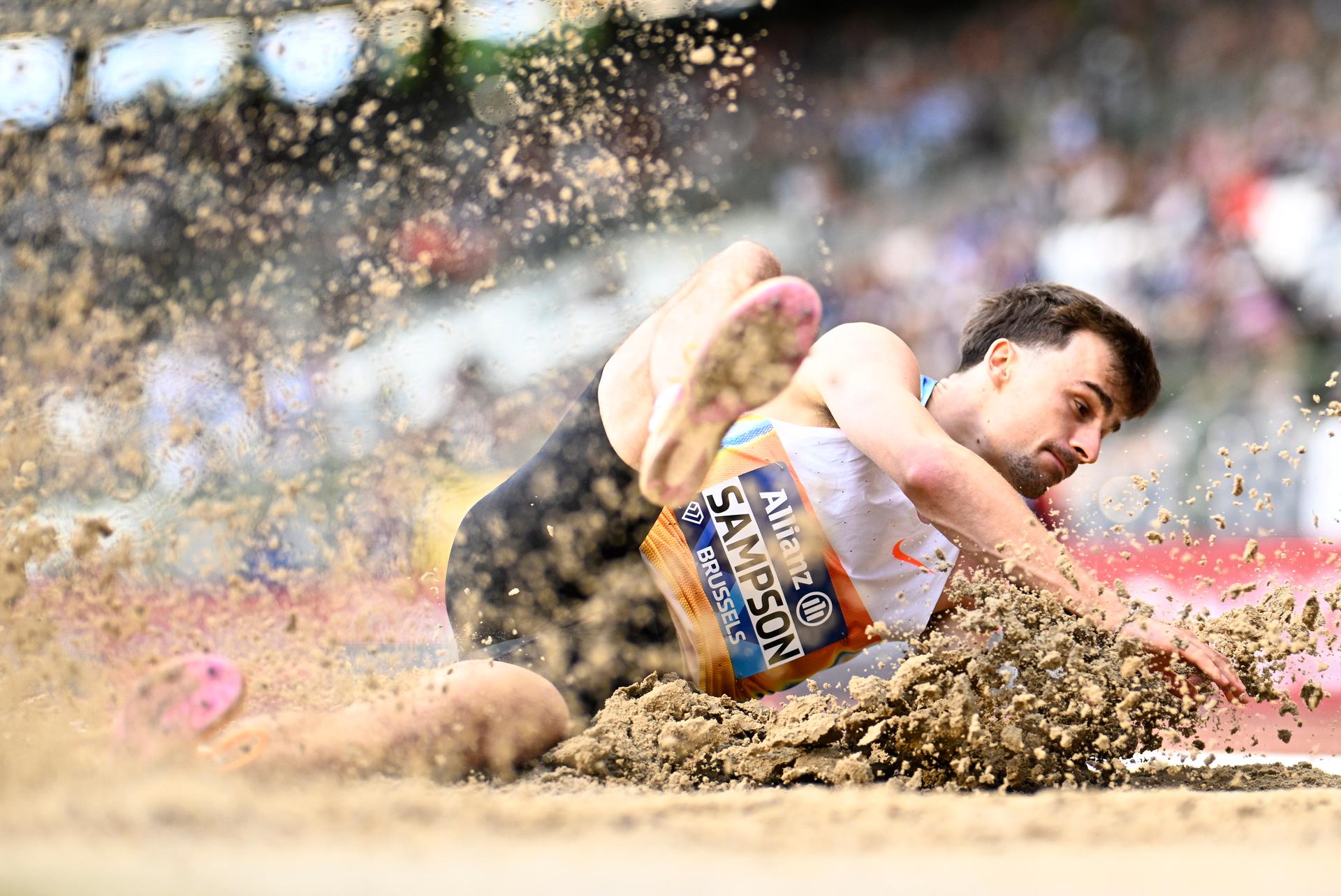 Belgium's Yanni Sampson pictured in action during the long jump event, at the 50th edition of the Memorial Van Damme Diamond League athletics event in Brussels, Friday 4 September 2026.  BELGA PHOTO JASPER JACOBS