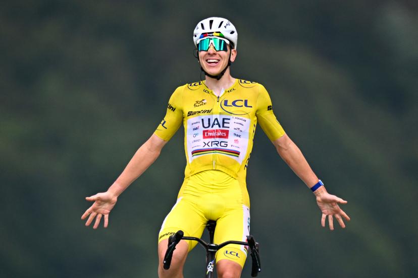 Slovenian Tadej Pogacar of UAE Team Emirates XRG celebrates after winning stage 14 of the 2026 Tour de France cycling race, a stage of 155km from Mulhouse to Le Markstein Fellering, on Saturday 18 July 2026. The 113th edition of the Tour de France starts on Saturday 4 July in Barcelona, Spain, and will finish in Paris, France on the 26th of July. BELGA PHOTO JASPER JACOBS