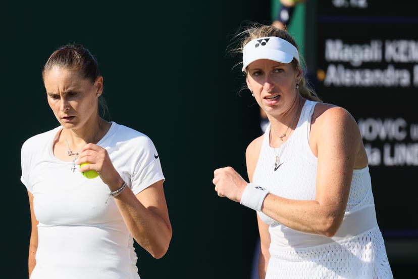 Alexandra Panova and Belgian Magali Kempen pictured at a tennis match between Belgian-/ pair Kempen-Panova and US-Polish pair Jovic-Linette in the first round of the Women's doubles at the Wimbledon grand slam tennis tournament in London, Britain, Thursday 02 July 2026.  BELGA PHOTO BENOIT DOPPAGNE