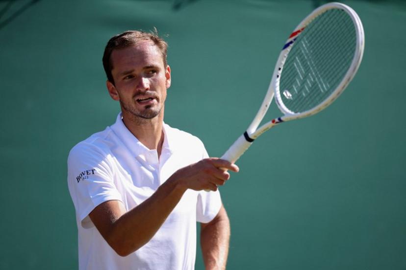 Russia's Daniil Medvedev reacts against Germany's Jan-Lennard Struff during their men's singles third round tennis match on the fifth day of the 2026 Wimbledon Championships at The All England Lawn Tennis and Croquet Club in Wimbledon, southwest London, on July 3, 2026.  Henry Nicholls / AFP
