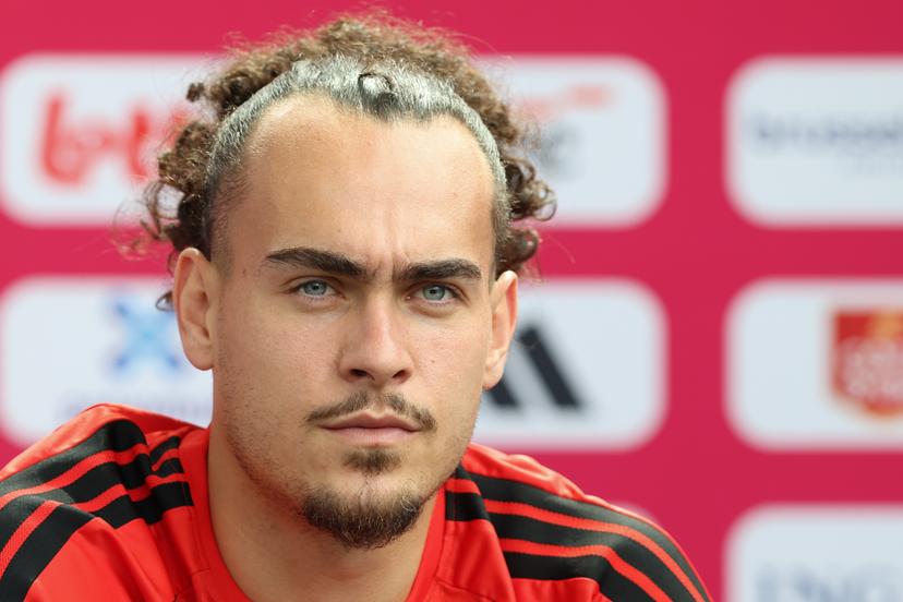 Belgium's Arthur Theate pictured during a press conference of Belgian national soccer team Red Devils in their base camp, home of the Seattle Sounders, Renton, Seattle, USA, on Tuesday 23 June 2026. Devils have two draw games so far and a third game to play on the 27th of June. BELGA PHOTO BRUNO FAHY