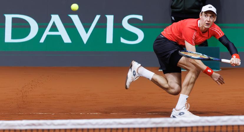 Belgian Joran Vliegen pictured in action during a doubles tennis match between Bulgarian Donski/Nesterov and Belgian Gille/Vliegen, match 3 of the qualifier of the Davis Cup on Sunday 08 February 2026, in Plovdiv, Bulgaria. Belgium will compete this weekend in the Davis Cup qualifiers against Bulgaria. BELGA PHOTO BENOIT DOPPAGNE