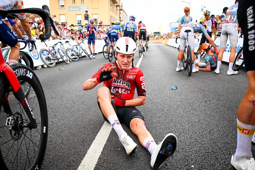 Belgian Jenno Berckmoes of Lotto Intermarche is injured at the end of the stage 12 of the 2026 Tour de France cycling race, a stage of 181km from Nevers Magny-Cours to Chalon-sur-Saone, on Thursday 16 July 2026. The 113th edition of the Tour de France starts on Saturday 4 July in Barcelona, Spain, and will finish in Paris, France on the 26th of July. BELGA PHOTO POOL LUCA BETTINI