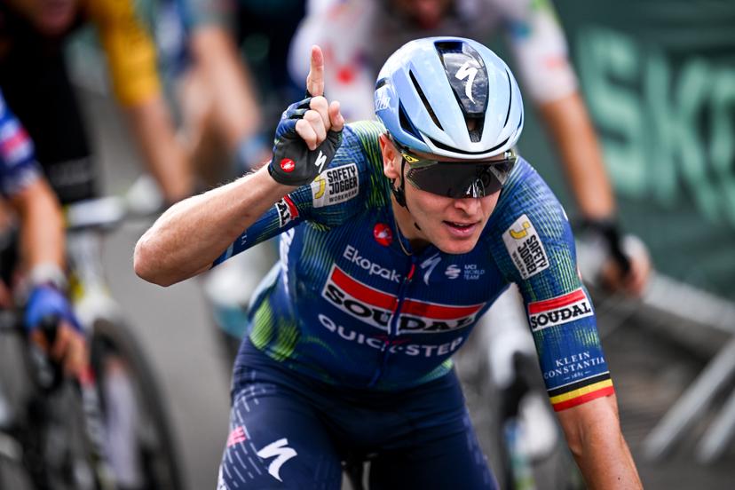 Belgian Tim Merlier of Soudal Quick-Step celebrates after winning the stage 12 of the 2026 Tour de France cycling race, a stage of 181km from Nevers Magny-Cours to Chalon-sur-Saone, on Thursday 16 July 2026. The 113th edition of the Tour de France starts on Saturday 4 July in Barcelona, Spain, and will finish in Paris, France on the 26th of July. BELGA PHOTO JASPER JACOBS
