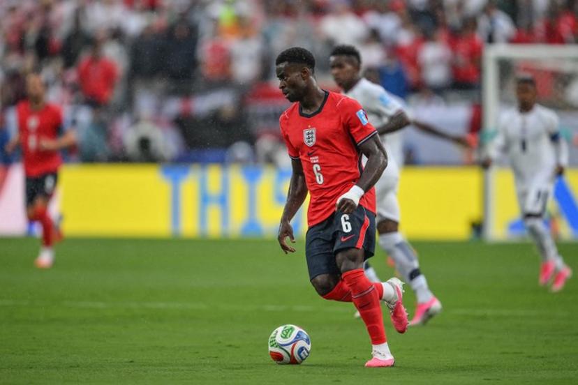 England's defender #06 Marc Guehi controls the ball during the 2026 World Cup Group L football match between Panama and England at the New York/New Jersey Stadium in East Rutherford on June 27, 2026.   ANGELA WEISS / AFP