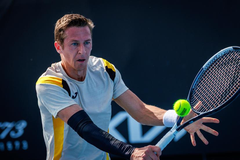 Belgium's Kimmer Coppejans pictured in action during a third round qualifying match in the men's singles against USA's Svajda at the Australian Open, Melbourne Park, Melbourne on Thursday 15 January 2026.  BELGA PHOTO PATRICK HAMILTON  --- BENELUX ONLY   ---