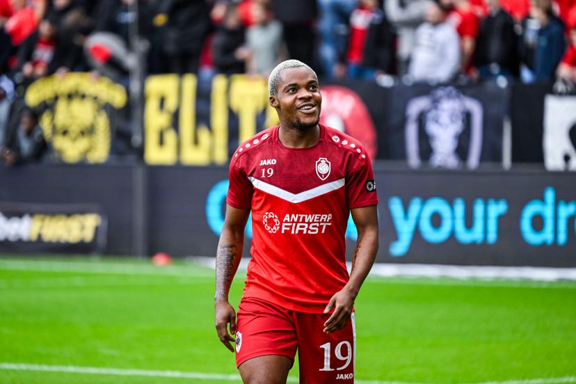 Antwerp's Victor Udoh pictured before a soccer match between Royal Antwerp FC and Beerschot VA, Sunday 29 September 2024 in Antwerp, on day 9 of the 2024-2025 season of the 'Jupiler Pro League' first division of the Belgian championship. BELGA PHOTO TOM GOYVAERTS
