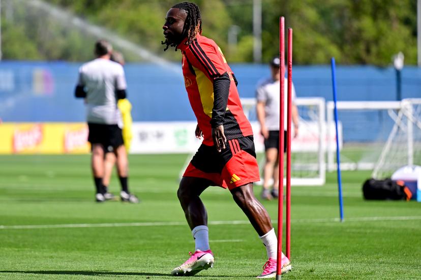 Belgium's Jeremy Doku pictured during a training session of Belgian national soccer team Red Devils, on Friday 03 July 2026 in their base camp, home of the Seattle Sounders, Renton, Seattle, USA. The Rode Duivels - Diables Rouges qualified for the knockout stage of the 2026 FIFA World Cup, where they'll meet USA in the round of 16 on July 7th. BELGA PHOTO DIRK WAEM