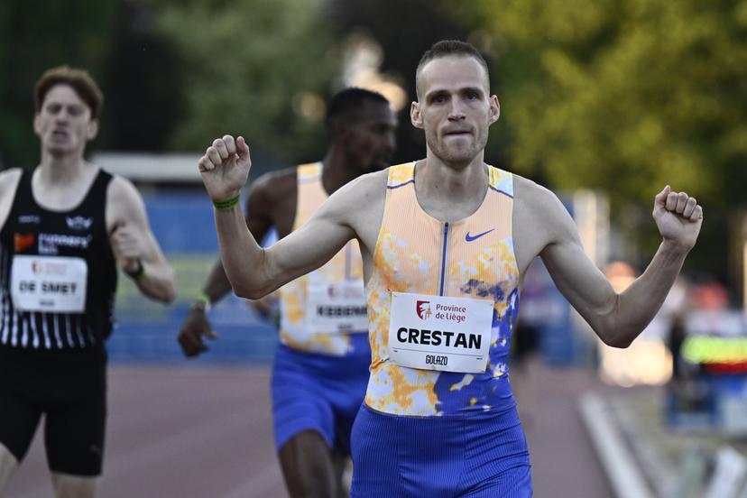 Belgian Eliott Crestan and pictured in action during the 2026 edition of the 'Meeting International d'Athletisme de la Province de Liege' athletics event in Liege, Wednesday 15 July 2026.  BELGA PHOTO ERIC LALMAND
