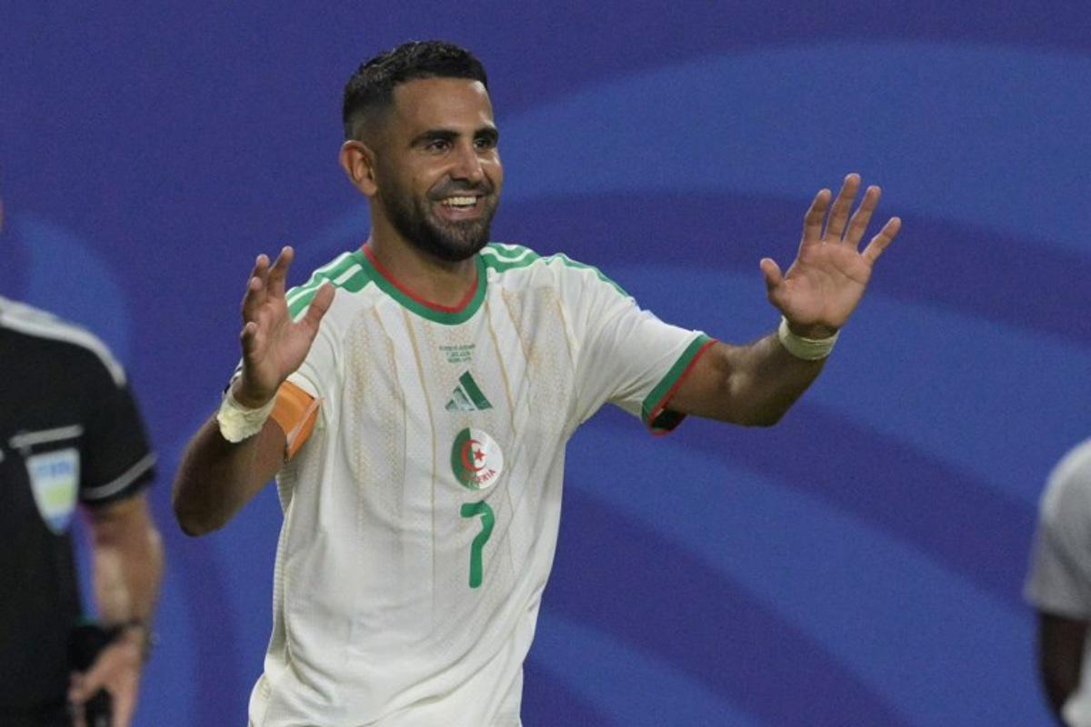 Algeria's forward #07 Riyad Mahrez celebrates scoring his team's second goal during the 2026 World Cup Group J football match between Algeria and Austria at the Kansas City Stadium in Kansas City on June 27, 2026.   JUAN MABROMATA / AFP