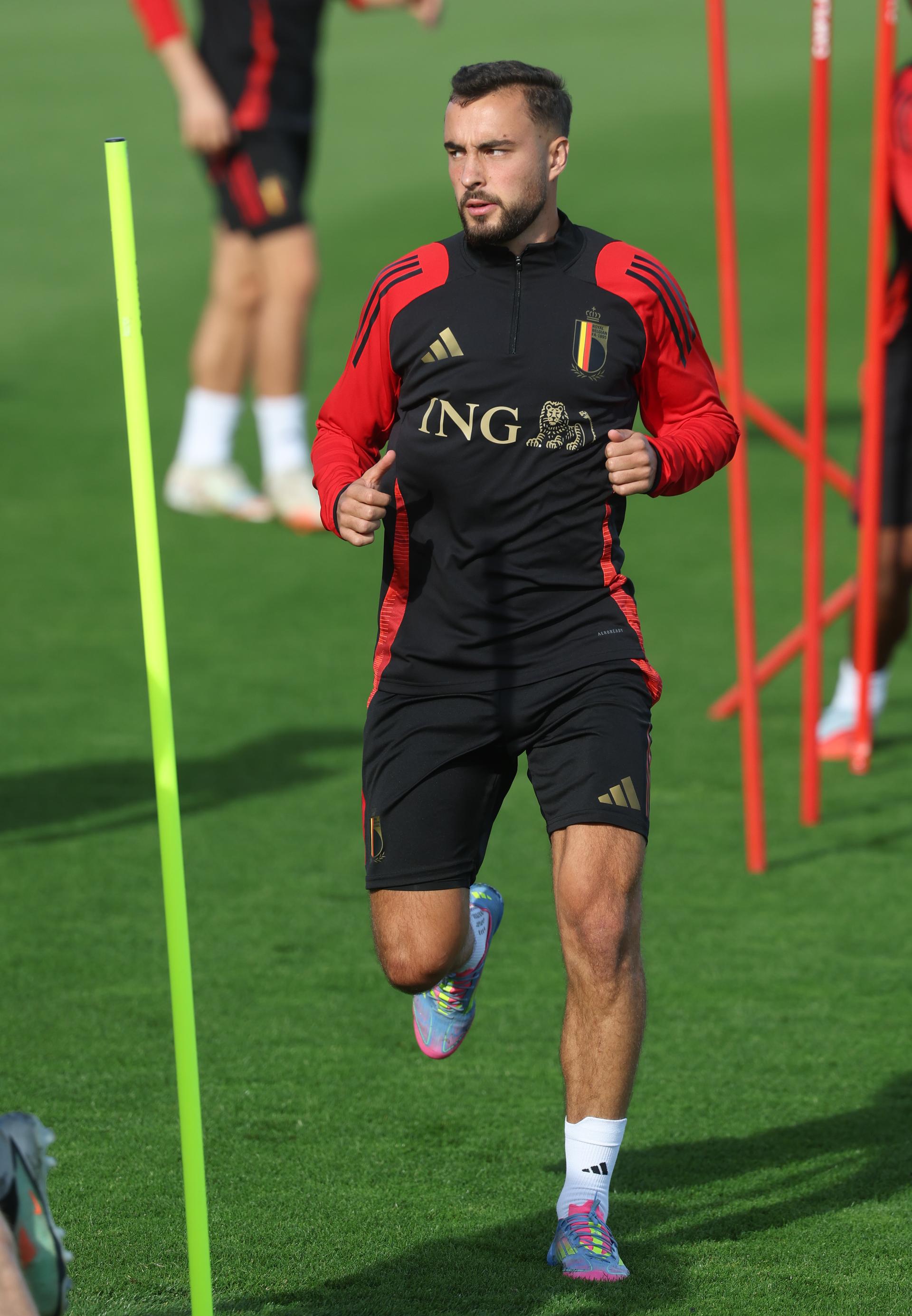 Belgium's Charles Vanhoutte pictured during a training session of the Red Devils, the Belgian national soccer team, at the Proximus Basecamp in Tubize, Saturday 06 September 2025. The team is preparing for the match against Kazakhstan (07/09). BELGA PHOTO VIRGINIE LEFOUR