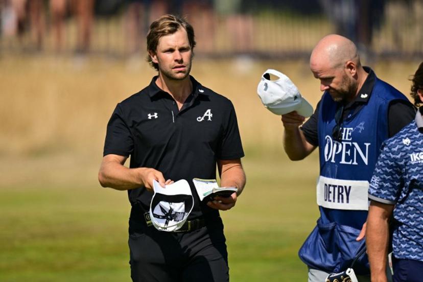 Belgium's Thomas Detry completes his first round, joint leader on -3, on day one of the 154th Open Golf championship at Royal Birkdale Golf Club near Southport in north-west England on July 16, 2026.  ANDY BUCHANAN / AFP
