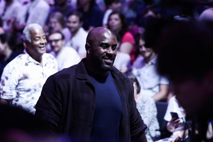 French judoka Teddy Riner smiles on day 2 of the 2026 Paris Sumo Tournament, in Paris on June 14, 2026.  Behrouz MEHRI / AFP