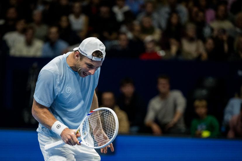 Tallon Griekspoor of the Netherlands celebrates during the European Open ATP tennis tournament in Brussels, on Sunday 25 October 2026. This year's edition of the tournament is taking place from 17 to 25 October BELGA PHOTO JASPER JACOBS