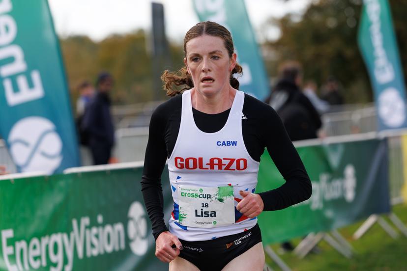 Belgian Lisa Rooms pictured in action during the women's race at the CrossCup cross country running athletics event in Roeselare, the second stage of the CrossCup competition, Sunday 26 October 2025. BELGA PHOTO KURT DESPLENTER