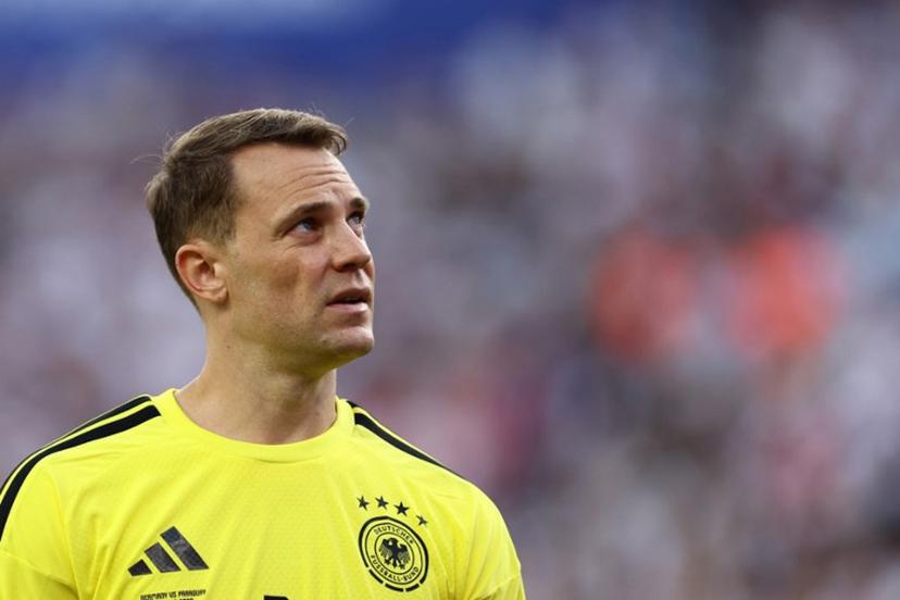 Bayern Munich's German goalkeeper #01 Manuel Neuer reacts during the 2026 World Cup round of 32 football match between Germany and Paraguay at the Boston Stadium in Foxborough on June 29, 2026.   CHARLY TRIBALLEAU / AFP