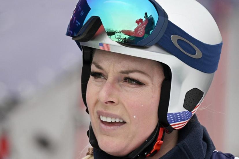 US' Lindsey Vonn reacts during an official training for the women's downhill event during the Milano Cortina 2026 Winter Olympic Games at the Tofane Alpine Skiing Centre in Cortina d'Ampezzo on February 7, 2026.  Tiziana FABI / AFP