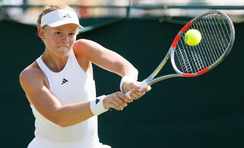 Belgian Jeline Vandromme pictured in action during a tennis match against Georgian Bolkvadze, a qualifier for the women's singles at the Wimbledon grand slam tennis tournament in London, Britain, Thursday 25 June 2026. The main tournament is starting next Monday. BELGA PHOTO BENOIT DOPPAGNE