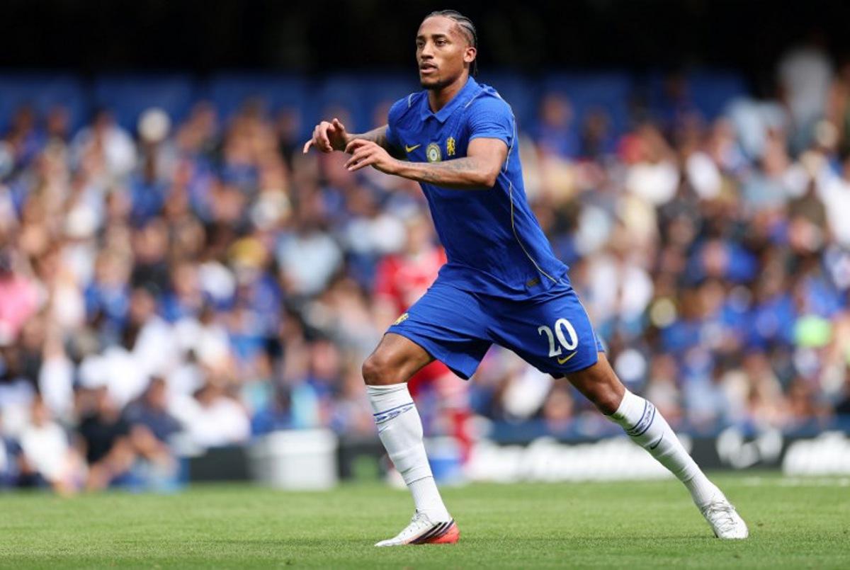 Chelsea's Brazilian striker #20 Joao Pedro waits to receive the ball during the pre-season friendly football match between Chelsea and Real Sociedad at Stamford Bridge in London on August 15, 2026.  Adrian DENNIS / AFP