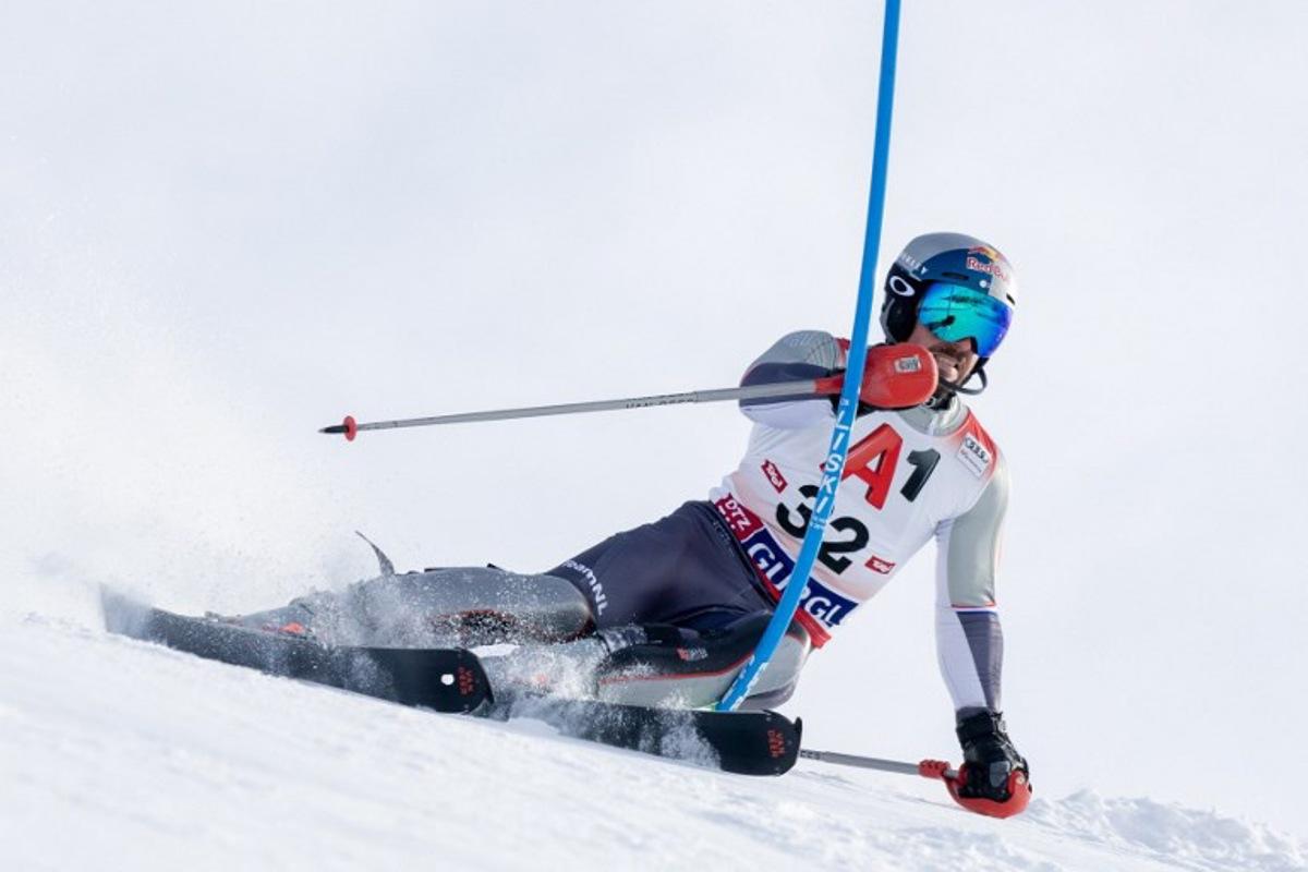 Marcel Hirscher of Netherlands competes in the first run of the men's slalom race during the FIS Alpine Skiing World Cup in Hochgurgl, Austria on November 24, 2024.  Johann GRODER / EXPA / APA / AFP