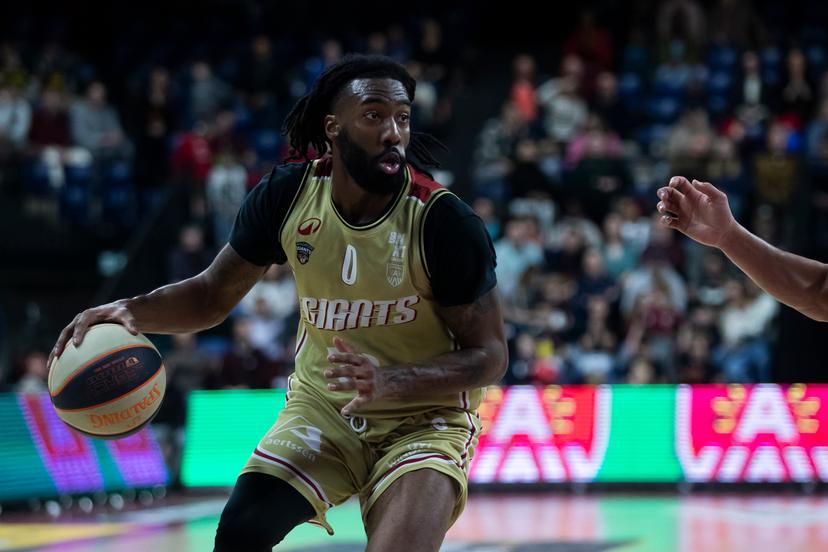 Antwerp's Symir Torrence pictured in action during a basketball match between Antwerp Giants and Kangoeroes Mechelen, Sunday 16 March 2025 in Antwerp, on day26 of the 'BNXT League' first division basket championship. BELGA PHOTO KRISTOF VAN ACCOM