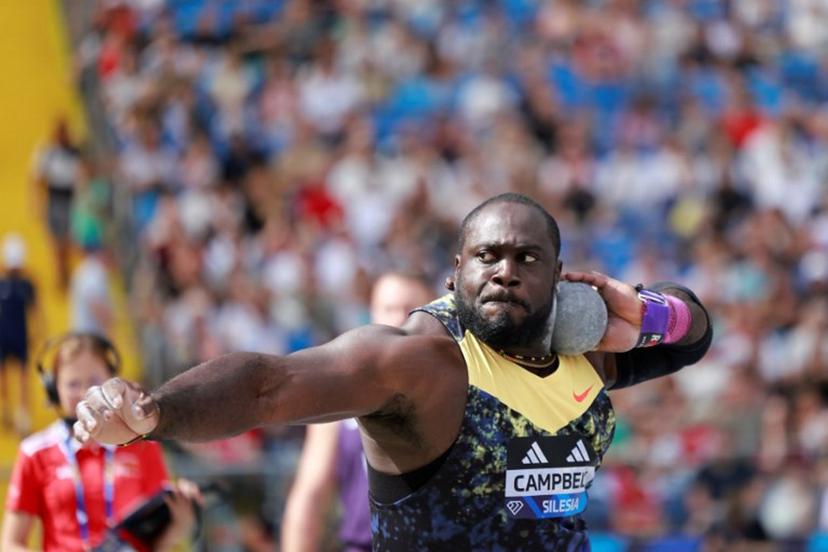 Jamaica's Rajindra Campbell competes in the men's shot put event of the Silesia Diamond League athletics meeting in Katowice, Poland, on August 23, 2026.  Wojtek RADWANSKI / AFP