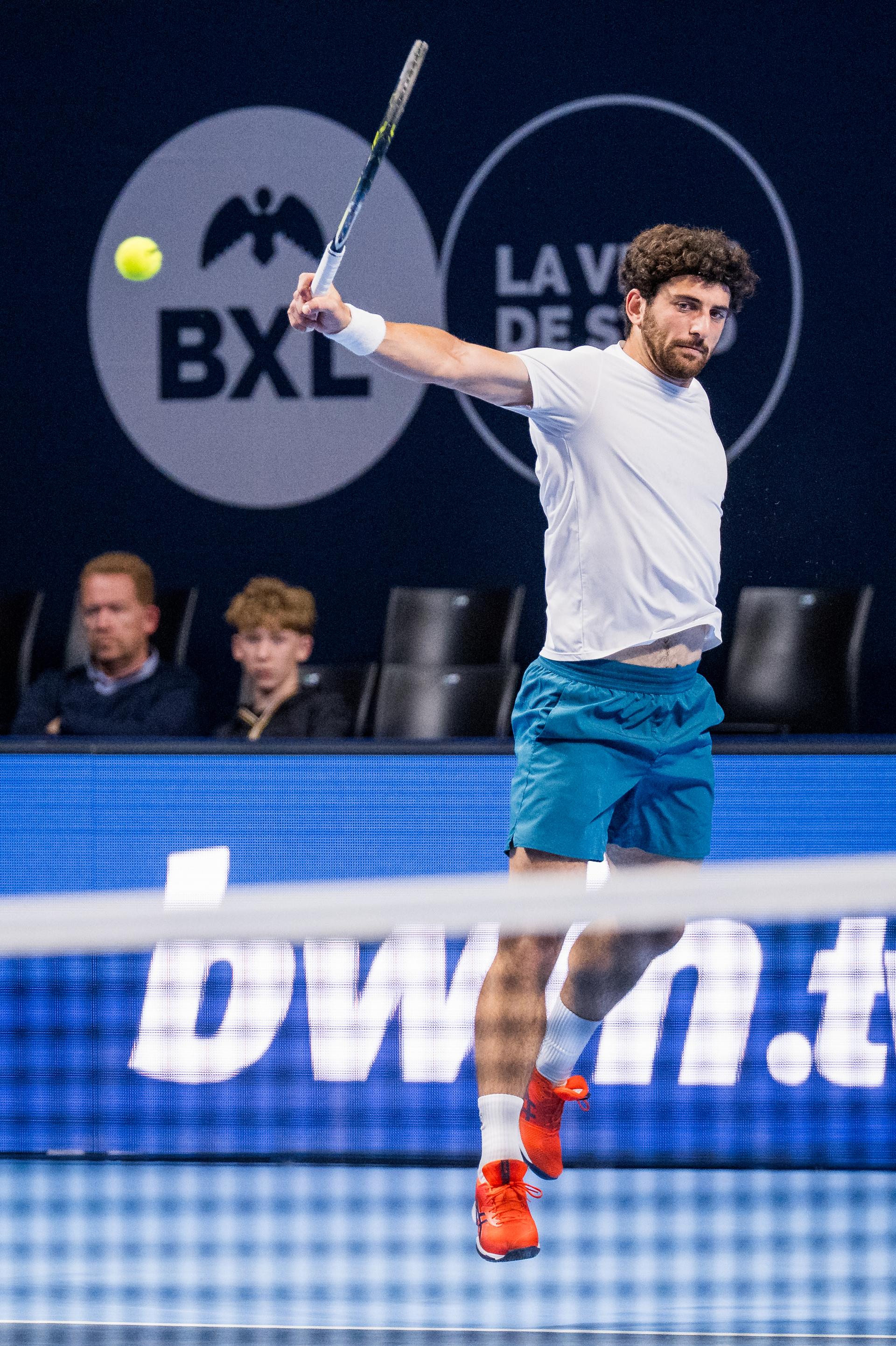 Buvaysar Gadamauri of Belgium pictured in action during the European Open ATP tennis tournament in Brussels, on Saterday 17 October. This year's edition of the tournament is taking place from 17 to 25 October BELGA PHOTO JASPER JACOBS