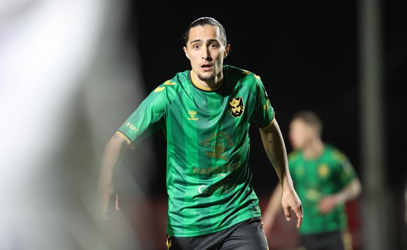 Francs Borains' Mathias Fixelles pictured during a soccer game between Royal Francs Borains and Beerschot VA, Saturday 28 February 2026 in Boussu, on day 27 of the 2025-2026 'Challenger Pro League' 1B second division of the Belgian championship. BELGA PHOTO VIRGINIE LEFOUR