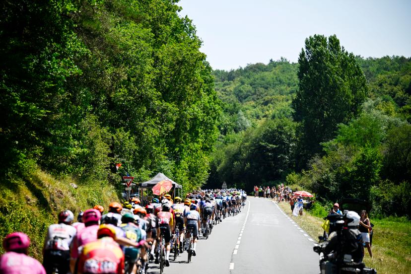 The pack of riders pictured in action during the stage 8 of the 2026 Tour de France cycling race, a stage of 182km from Perigueux to Bergerac, on Saturday 11 July 2026. The 113th edition of the Tour de France starts on Saturday 4 July in Barcelona, Spain, and will finish in Paris, France on the 26th of July. BELGA PHOTO TOMAS SISK POOL
