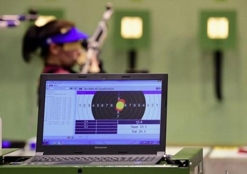 A computer screen shows the result of shooting in AUDI Arena of Gyor on February 26, 2016 during the qualification round of 10m air rifle category for women in the 'Shooting European Championships'  here.     ATTILA KISBENEDEK / AFP