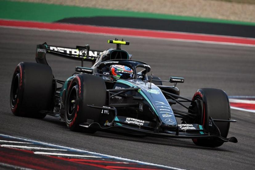 Mercedes' Italian driver Kimi Antonelli races during the final practice session for the United States Formula One Grand Prix at the Circuit of the Americas in Austin, Texas, on October 24, 2026.  RONALDO SCHEMIDT / AFP