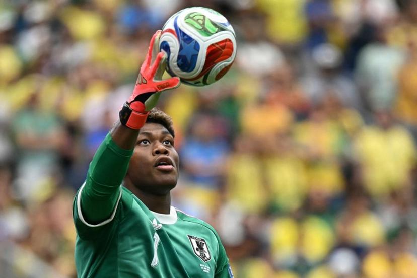 Japan's goalkeeper #01 Zion Suzuki catches the ball  during the 2026 World Cup round of 32 football match between Brazil and Japan at the Houston Stadium in Houston on June 29, 2026.   Paul ELLIS / AFP