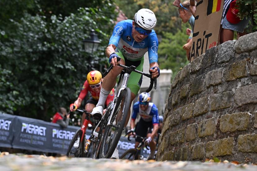 Belgian Jasper Philipsen of Alpecin-Premier Tech in action during stage three of the 'Renewi Tour' multi-stage cycling race, from Celles to Geraardsbergen (182 km) on Friday 21 August 2026. The five-day race takes place from 19 to 23/08. BELGA PHOTO DAVID PINTENS