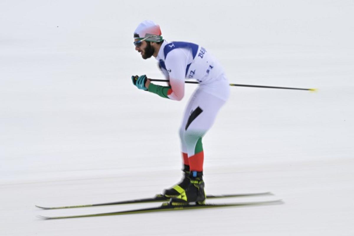 Iran's Aboulfazl Khatibi Mianaei competes in the men's middle distance free technique standing para cross-country skiing final event on March 12, 2022, at the Zhangjiakou National Biathlon Centre during the Beijing 2022 Winter Paralympic Games.  Mohd RASFAN / AFP