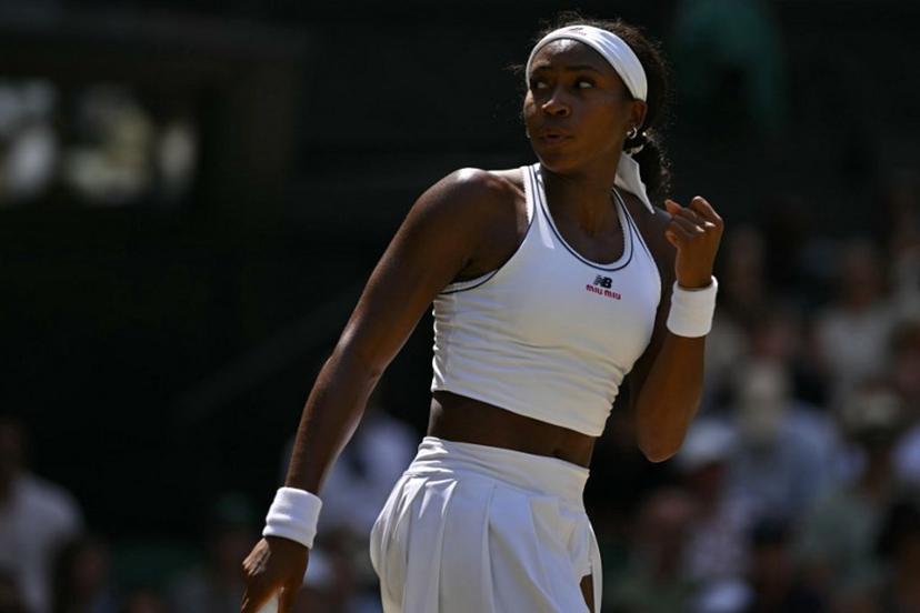 US player Coco Gauff reacts against US player Jessica Pegula during their women's singles quarter-final tennis match on the ninth day of the 2026 Wimbledon Championships at The All England Lawn Tennis and Croquet Club in Wimbledon, southwest London, on July 7, 2026.  Glyn KIRK / AFP